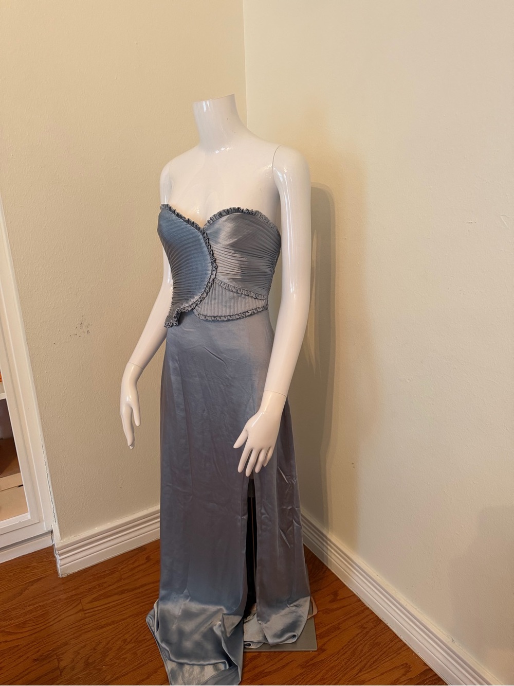 Strapless Satin Evening Gown in Light Blue